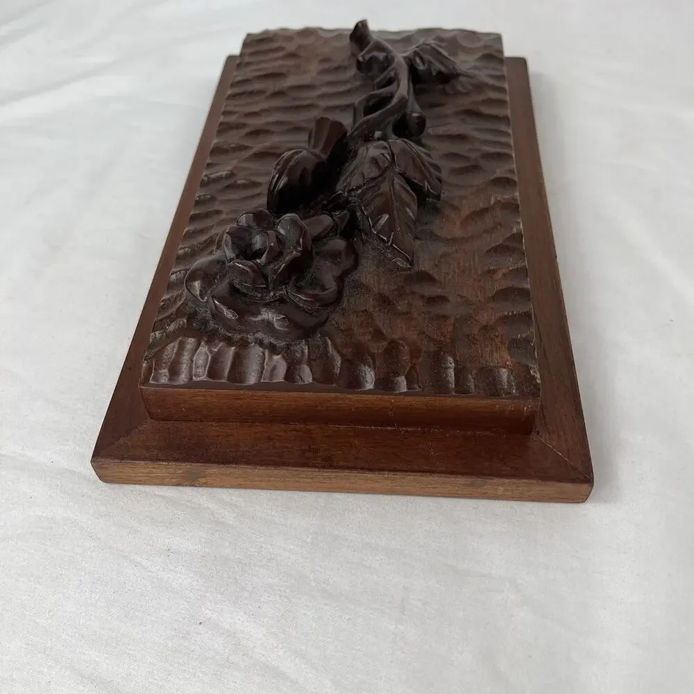 Vintage Hand Carved Rose sculpture 3D home decor, hanging wall decor, solid wood